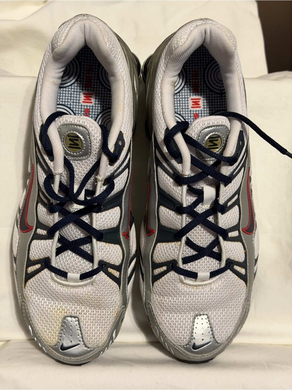 Nike Shox White Silver Navy Red Running Sneakers